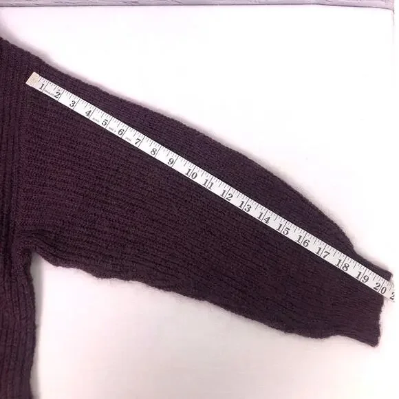 L.O.G.G. Mohair Ribbed High Low Cropped Drop Shoulder Burgundy Chunky Sweater M - Picture 10 of 10